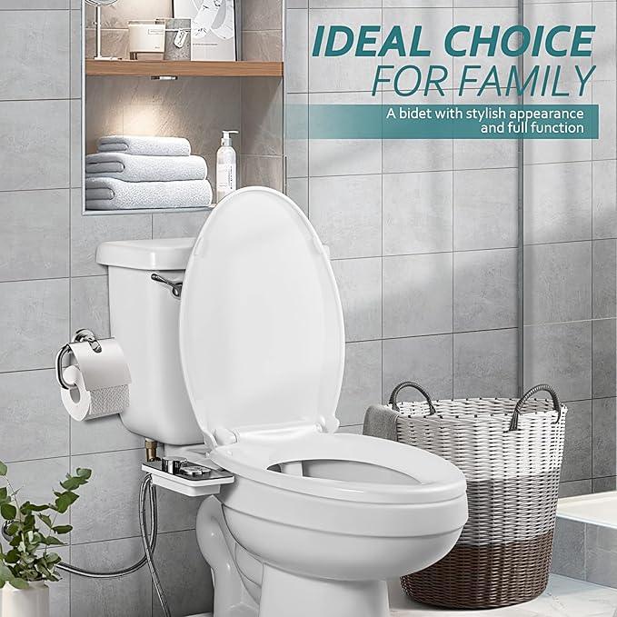 SAMODRA Bidet Attachment, Non-Electric Cold Water Bidet Toilet Seat Attachment with Pressure Controls, Retractable Self-Cleaning Dual Nozzles for Frontal & Rear Wash - Black - ModernBath