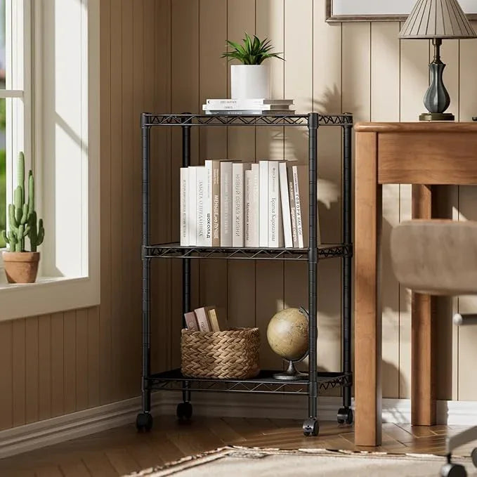 SINGAYE 3 Small Shelves Storage Shelf Wire Shelving Unit Metal Shelf Adjustable Organizers Storage Shelving with Wheels for Bathroom Laundry Room Kitchen Pantry11.5”D x 17.3”W x 30”H Black - ModernBath