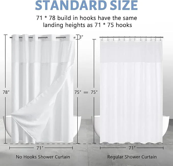 Furlinic No Hook Waffle Weave Shower Curtain with Snap in Waterproof Fabric Liner,Thick Textured Bathroom Curtains with Top Window,Machine Washable,White,71x78 Inch - ModernBath