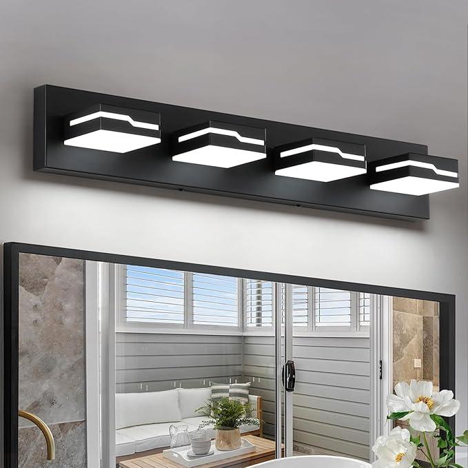 Merexcint LED Modern Bathroom Vanity Light Fixtures 4-Light, 25.5 inch Dimmable Black Vanity Lights for Bathroom Lighting Fixtures Over Mirror, with 350°Rotatable Acrylic Heads(White Light 5500K) - ModernBath