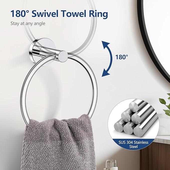 TQKAG 5 Piece Bathroom Towel Bar Holder Sets Polished Chrome Bathroom Hardware Set Stainless Steel Toilet Paper Holder with Shelf Bathroom Accessories Kit Wall Mounted - ModernBath