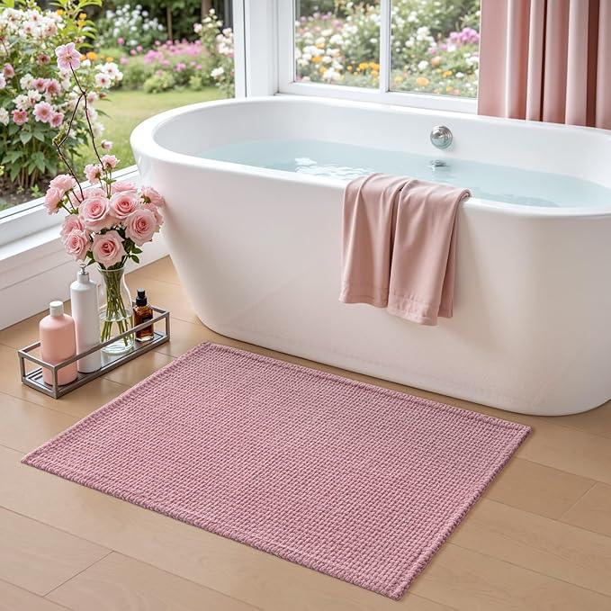 DEXI Bathroom Rugs 24x36, Non Slip Washable Bath Mat, Absorbent Chenille Bathmat, Ultra Soft Thick Carpet for Tub Shower Floor, Pink - ModernBath