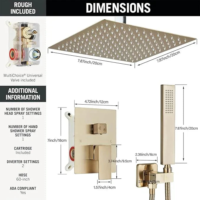 Shower Faucet Set Rain Shower System with 10 Inches Rain Shower Head and Handheld Spray, Bathroom Shower Fixtures Brushed Gold Shower Kit with Brass Valve,Ceiling Mounted - ModernBath