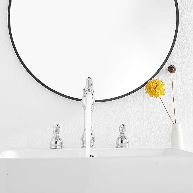 GGStudy 2 Handles 3 Holes Faucet Widespread Bathroom Sink Faucet Basin Tap Mixer Supply Hose Included Matching Pop Up Drain Polished Chrome - ModernBath