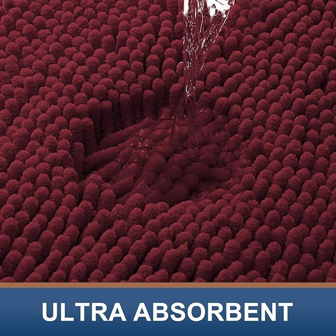 Smiry Luxury Chenille Bathroom Rugs 40x24, Extra Soft and Absorbent Shaggy Bath Mat, Machine Washable, Non-Slip Plush Carpet Runner for Tub, Shower, and Floor, Home Decor Accessories, Burgundy - ModernBath