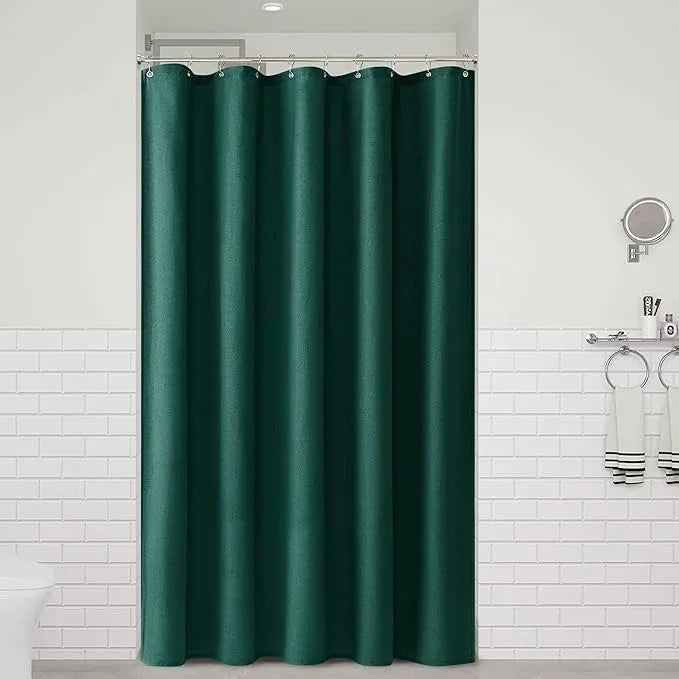 Naturoom Dark Green Linen Shower Curtain, Country Boho Farmhouse Bath Decor Shower Curtains Neutral Cloth Weighted Textured Fabric Bath Curtain Liner with Hooks, 72x80 - ModernBath