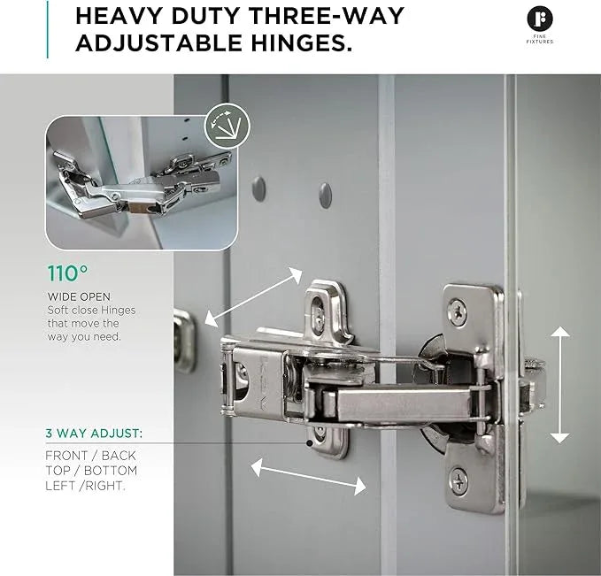 Fine Fixtures Bathroom Medicine Cabinet, Aluminum, Recessed/Surface Mount, 20" x 30", Left Hinged, Mirrored Interior w/LED - ModernBath