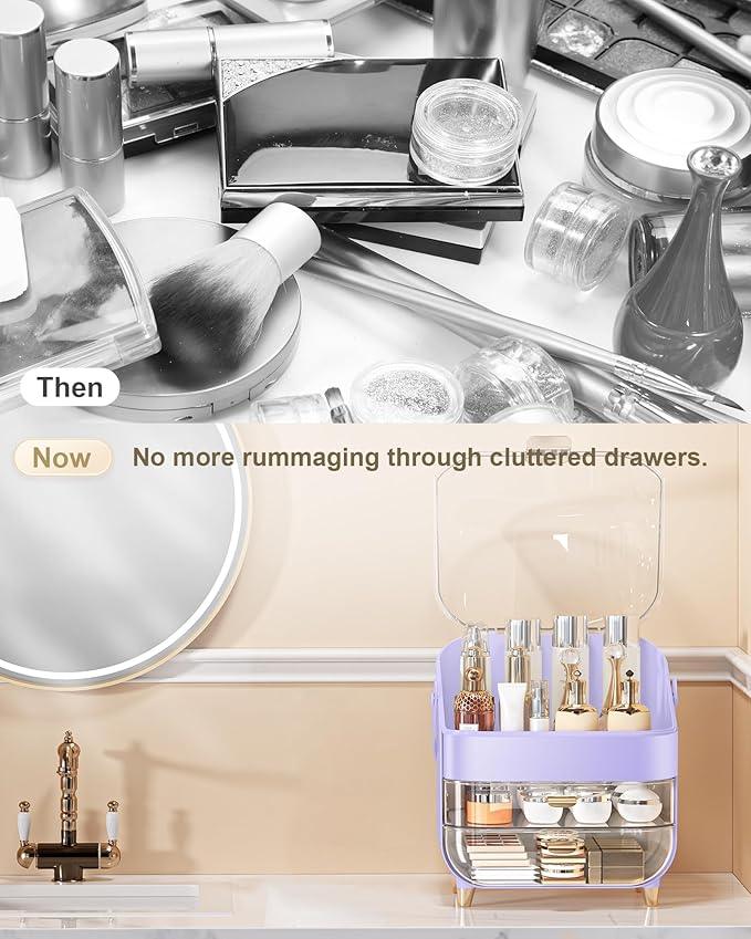 Makeup Organizer Countertop, Skincare Holder Bathroom Counter Organizer, Storage Box Cosmetic Display Cases, Teen Girl Gifts Make up Organizers for Vanity, Dresser (Purple) - ModernBath