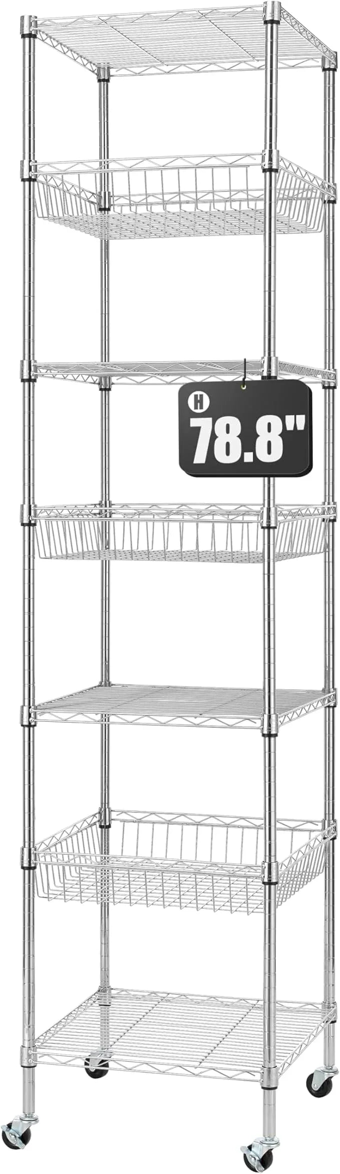 Finnhomy Heavy Duty 7 Tier Wire Shelving Unit with Wheels 18x18x78.8-inches 7 Shelves Metal Storage Rack Thicken Steel Tube, Adjustable Shelving Rack for Kitchen Bathroom Office, NSF Certified, Chrome - ModernBath