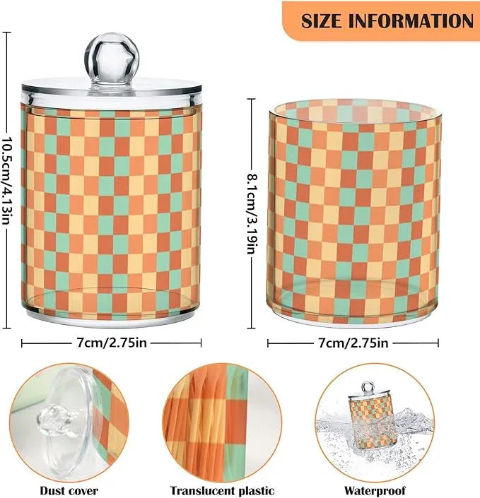 Tatenale Qtip Holder Bathroom Set Q tip Cotton Ball Swab Pad Dispenser Container Organizer Plastic Jars with Lids Storage 2Pack Retro Groovy Checkered - ModernBath