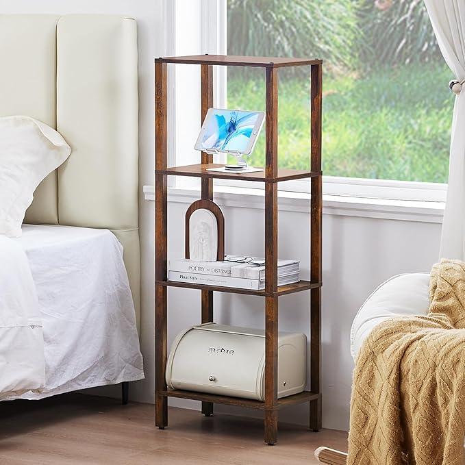 4 Tier Tall Wooden Bookshelf with Storage - Small Bookcase for Small Spaces, Shelf for Living Room, Office, Bedroom, Kitchen - Industrial Retro Brown Book Shelf - ModernBath