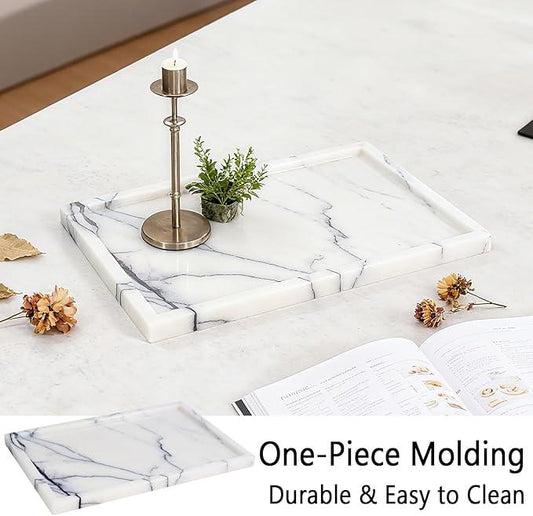 Real Luxurious Vanity Tray Natural Genuine Marble Storage Tray for Home Decor Stone Tray for Bathroom/Kitchen/Vanity/Dresser Non-Resin/Non-Ceramic(Lilac) - ModernBath