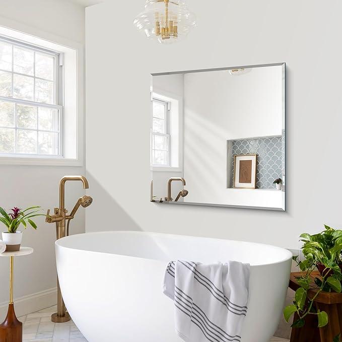 CILIBER Beveled Mirror, 36x36 inch Square Bathroom Mirrors for Wall, 3mm Tempered Glass, Upgraded Shatterproof Frameless Vanity Mirror Over Sink for Bathroom, Bedroom, Living Room and Entryway - ModernBath