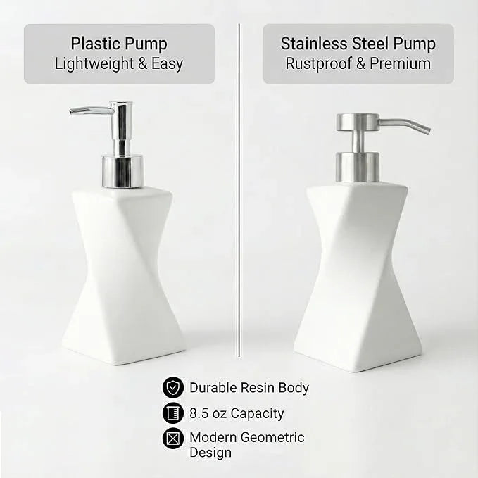 Modern White Hand Soap Dispenser with Stainless Steel Pump for Bathroom Countertop, Dish Soap Dispenser for Kitchen Sink, Contemporary Art Style, Matte Finish, 8.5oz (Arctic White) - ModernBath