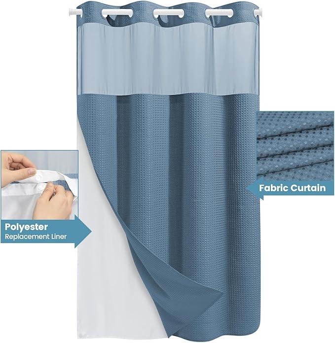 EUTXL Moonlight Blue Stall No Hook Shower Curtain with Snap in Liner,230GSM Waffle Weave Shower Curtains for Bathroom,54W x 80H - ModernBath