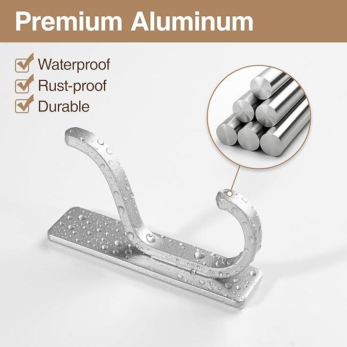 pickpiff Adhesive Wall Coat Hooks - Heavy Duty Stick-On Door Hanger, Metal Hook for Hanging Towel,Purse, Robe, Backpack, Jacket, Clothes - for Bathroom,Dorm, Closet, Kitchen - Silver, 4 Pack - ModernBath