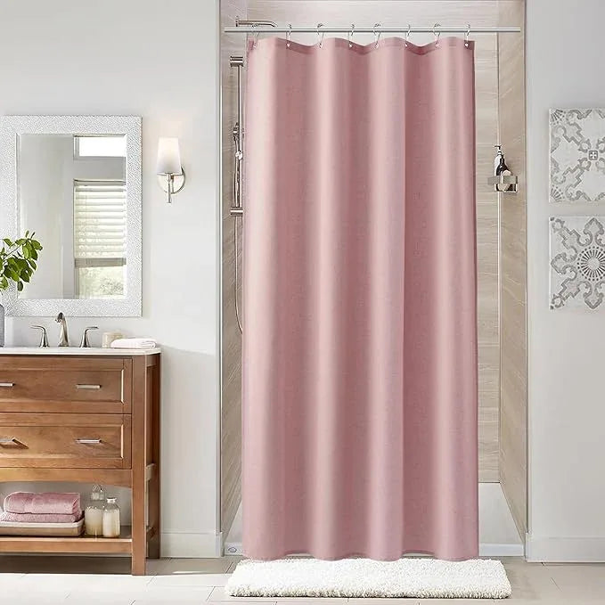 Naturoom Pink 42 Inch Shower Curtain - Stall Narrow Half Linen Ultra Thick Fabric Shower Curtain Set with Hooks, Boho Farmhouse Rustic RV Camper Bath Curtains for Bathroom, 42x72 - ModernBath