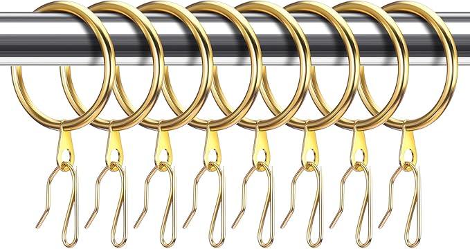 Hotop 30 Pcs Metal Drapery Curtain Rings 0.98/1.26/1.65 inch Interior Diameter and 30 Pcs Hanging Curtain Drapery Pin Hooks for Window Door Shower(Gold,25 mm) - ModernBath