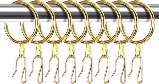 Hotop 30 Pcs Metal Drapery Curtain Rings 0.98/1.26/1.65 inch Interior Diameter and 30 Pcs Hanging Curtain Drapery Pin Hooks for Window Door Shower(Gold,25 mm) - ModernBath