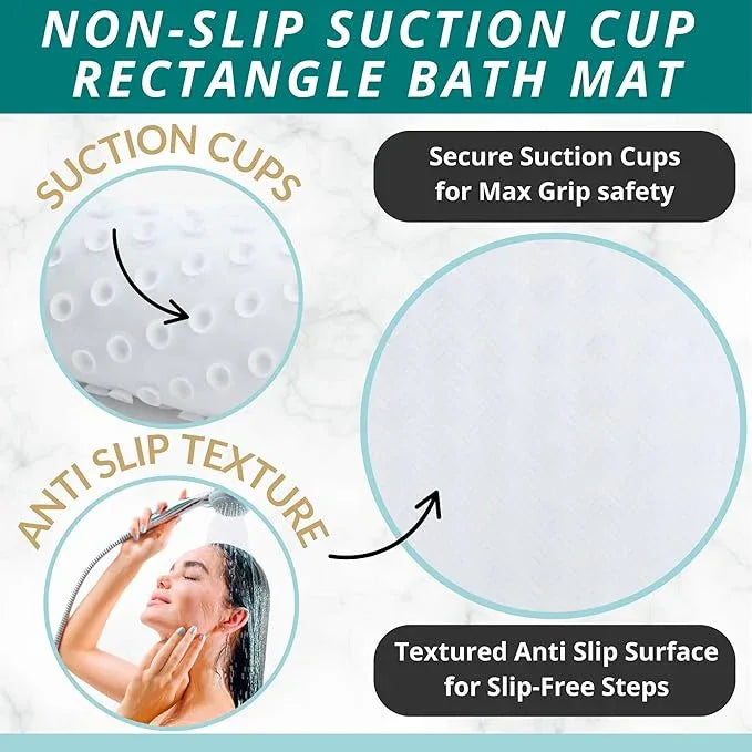 ENKOSI Non Slip Bath Mat for Tub and Shower Floors – Anti Slip Shower Mat with Secure Suction Cup Grip – Soft White Bathtub Mat for Inside Bath Tub and Smooth Bathroom Stalls (28x16 White) - ModernBath