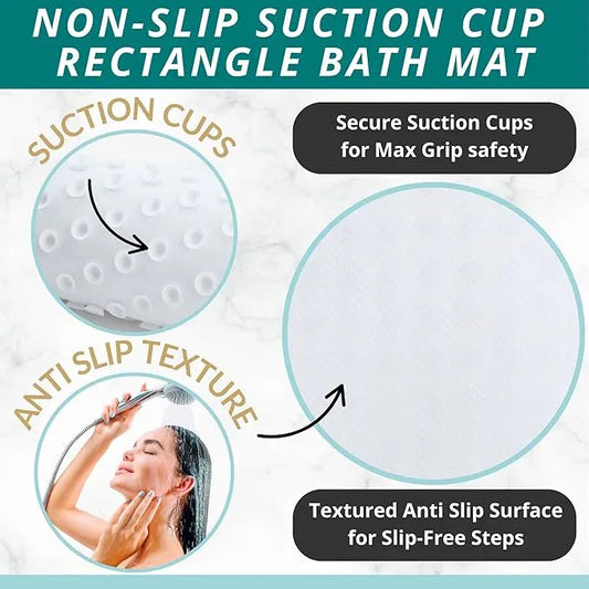 ENKOSI Non Slip Bath Mat for Tub and Shower Floors – Anti Slip Shower Mat with Secure Suction Cup Grip – Soft White Bathtub Mat for Inside Bath Tub and Smooth Bathroom Stalls (28x16 White) - ModernBath