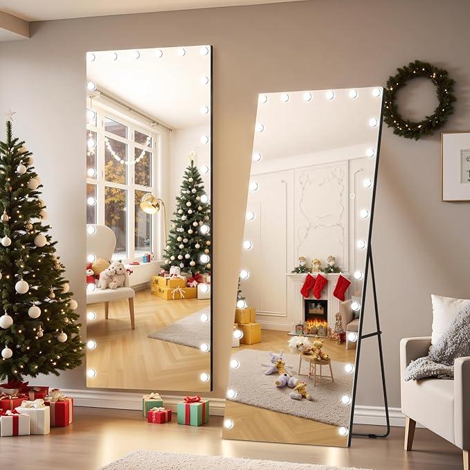 Kosmonia 82x36 Hollywood Full Length Mirror with Light, 28 Dimmable Bulbs & 3 Color Smart Touch Control, Distortion Free, Tempered Glass & Shatter Proof Film, Safe Full Body Mirrors with Stand - ModernBath