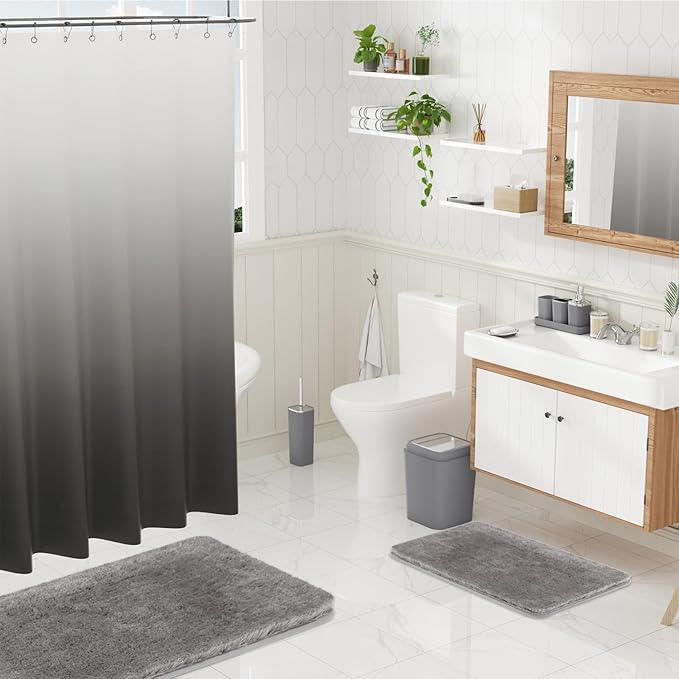 XLHOMO Grey Bathroom Accessories Set, Bathroom Sets with Shower Curtain and Rugs, Trash Can, Tray, Soap Dispenser, Soap Dish, Toothbrush Holder, Toothbrush Cup,Toilet Brush and Qtip Holders for Home - ModernBath