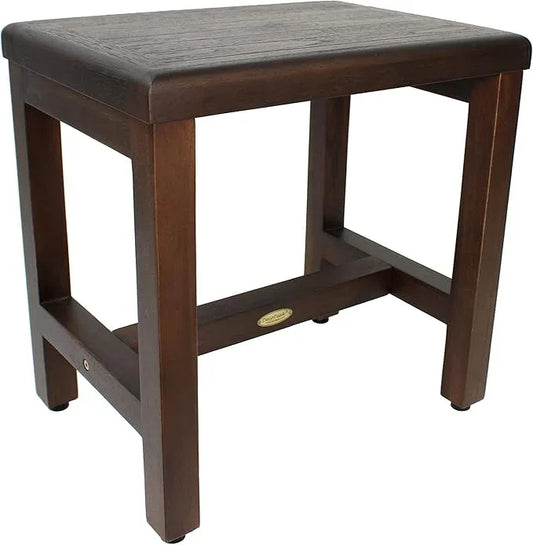 DecoTeak 18 Inch Brown Waterproof Teak Wood Shower Bench Stool Seat Chair for Inside Shower Provides Safety, Storage, and Organization for Bathroom Accessories - ModernBath