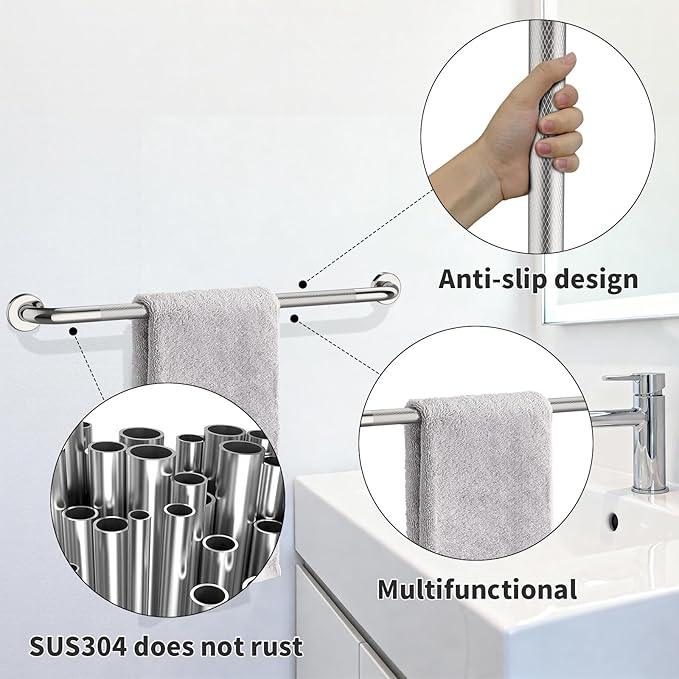 36 Inch Anti Slip Shower Grab Bar,Munzong 2 Pack Bathroom Grab Bars and Showers,Brushed Nickel Knurled Handicap Balance Bar,Safety Hand Rail Support Elderly Senior Bath Handle - ModernBath