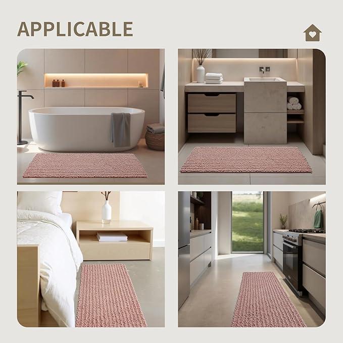 Ruggnovea Chenille Bathroom Rugs Non Slip Washable 36x24, Extra Thick Soft Absorbent Chenille Bath Mat, Non-Slip Barrier Backing, Quick Dry Machine Washable Bath Mats Tub, Shower,Floor/Sink,Pink - ModernBath