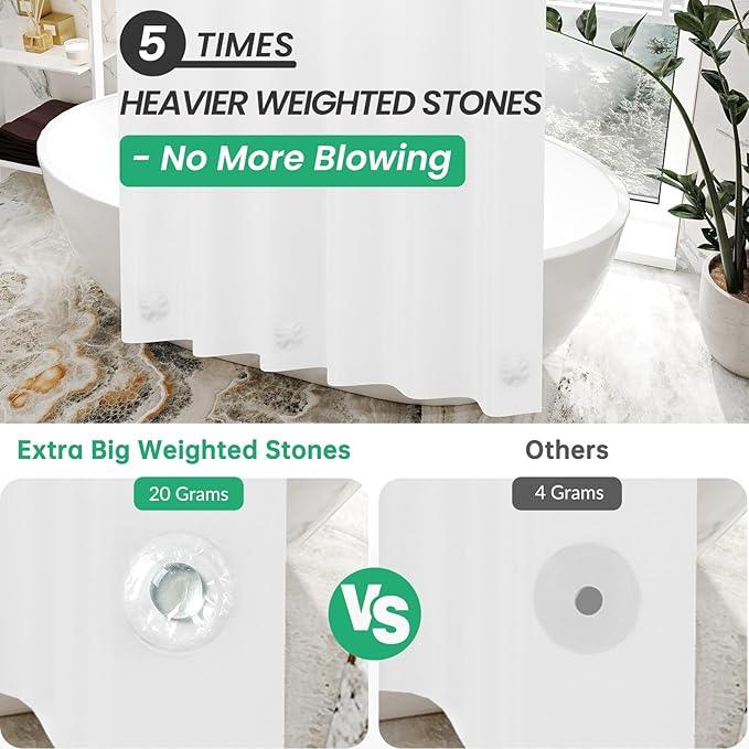 AmazerBath 78 Inch White Shower Curtain, 72 x 78 Plastic, Heavy Duty, Waterproof Thick PEVA with 3 Weighted Stones and 12 Rustproof Grommet Holes - ModernBath