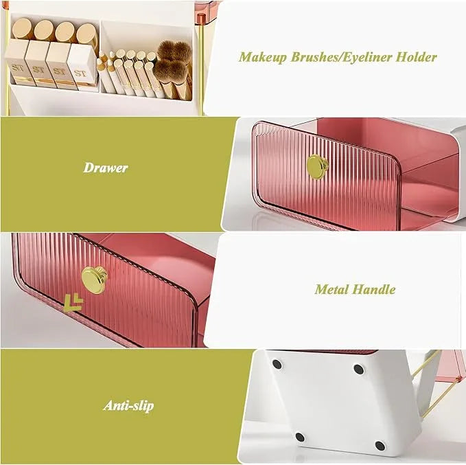FOLLOWIN Bathroom Organizers and Storage with Drawer,Vanity Storage Organizer with Makeup Brushes Holder, Perfume Lotion Cosmetic Organizer,Blush Pink - ModernBath