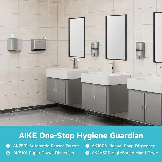 AIKE Wall Mount Liquid Soap Dispenser, 27oz Large Capacity with Extended Pump for Commercial Bathrooms,AK1008(Silver) - ModernBath