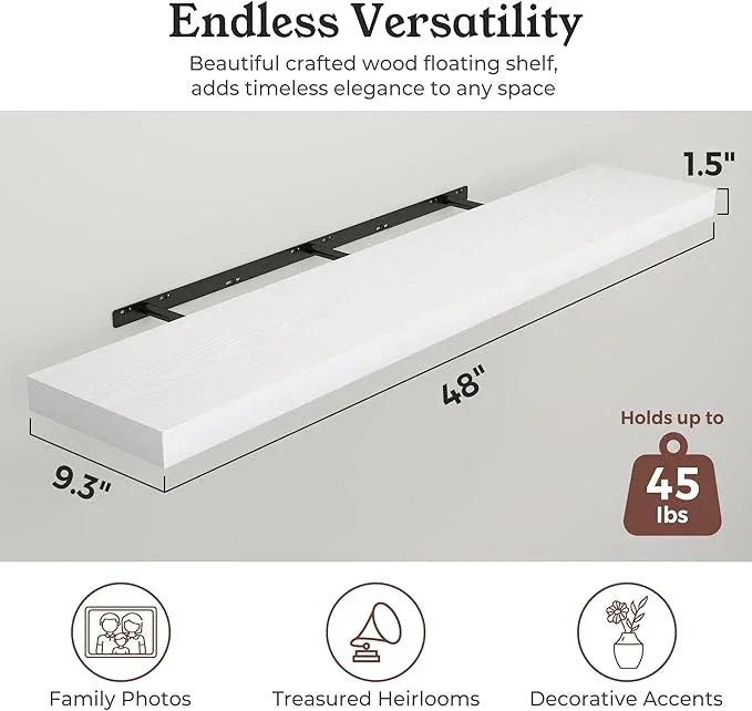 Floating Shelves for Wall, Wall Mounted Rustic Wood Shelves for Bathroom, Bedroom, Living Room, Kitchen, Hanging Shelf for Books/Storage/Room Decor (White 40") - ModernBath