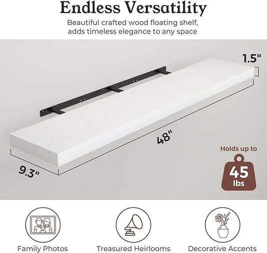 Floating Shelves for Wall, Wall Mounted Rustic Wood Shelves for Bathroom, Bedroom, Living Room, Kitchen, Hanging Shelf for Books/Storage/Room Decor (White 40") - ModernBath