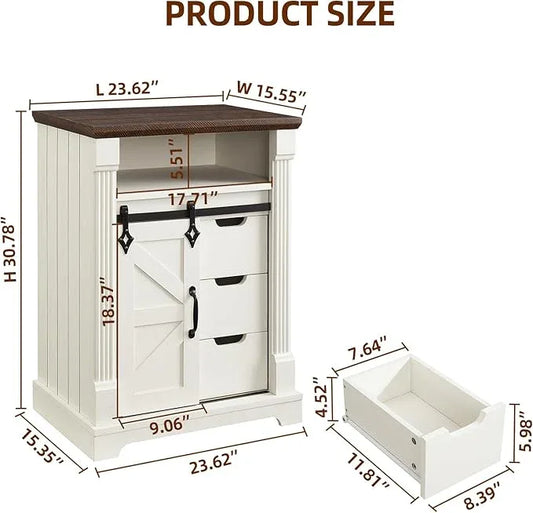 Bathroom Floor Cabinet, Farmhouse Storage Cabinet with Sliding Barn Door, Small Storage Cabinet with Drawer for Bathroom, Kitchen, Living Room, Rustic Style (Antique White) - ModernBath