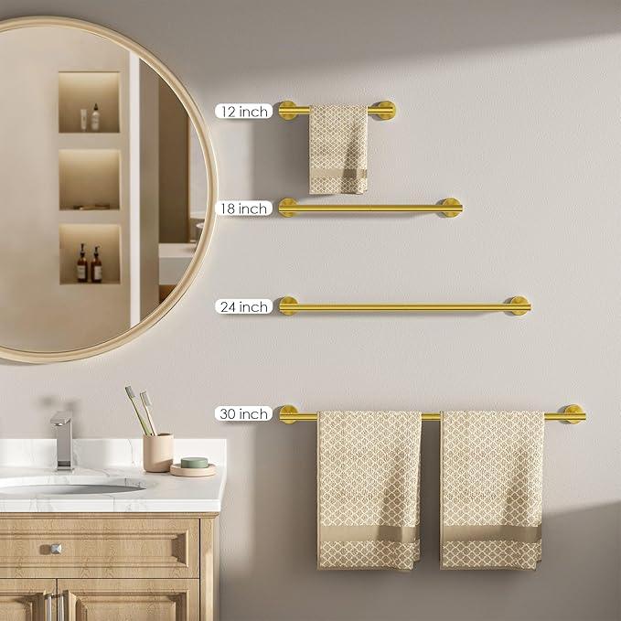 FORIOUS Towel Bar Wall Mounted, Stainless Steel Towel Racks for Bathroom, Includes Wall Mounting Hardware (Brushed Gold, 20 Inch) - ModernBath