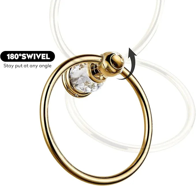 WINCASE Crystal Towel Ring, Gold Towel Holders for Bathrooms, Round Hand Towel Rack Wall Mounted Decorative - ModernBath