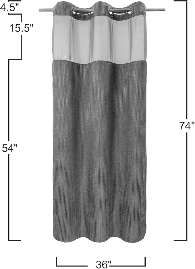 River Dream Stall Heavyweight No Hooks Required Dotted Waffle Weave Shower Curtain with Snap in Liner - 36W x 74H,Hotel Grade,Spa Like Bath Curtain,Gray - ModernBath