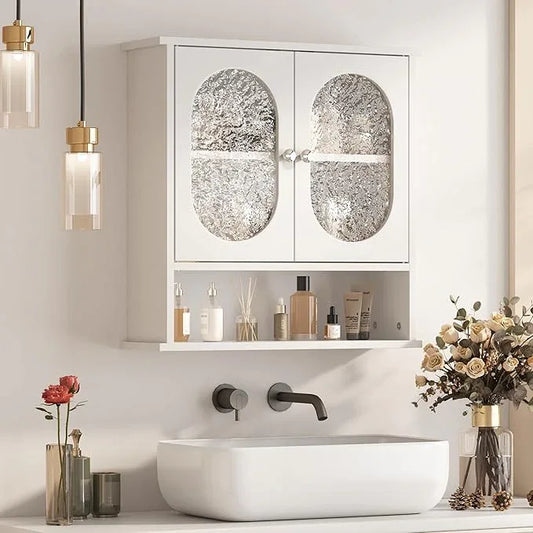 Medicine Cabinet for Bathroom,2 Acrylic Doors White Oval Bathroom Wall Cabinet,Over Toilet Storage Cabinet for Laundry Room/Kitchen/Living Room,Surface Mount Medicine Cabinets 23x24 - ModernBath