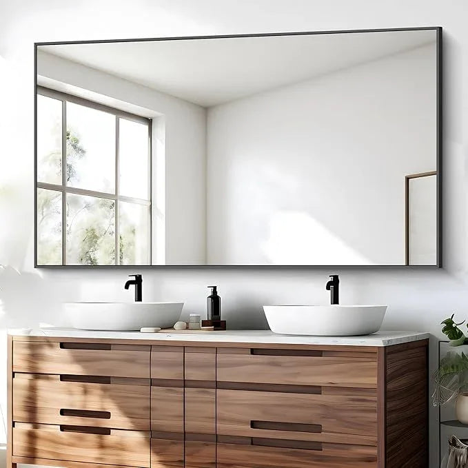 BONEWEI Bathroom Mirror, 30x55 inch Wall Mirror for Bathroom Wall Mounted Black Rectangle Square Corner Mirrors, Black Bathroom Mirror for Living Room, Farmhouse, Bedroom Entryway, Horizontal/Vertical - ModernBath
