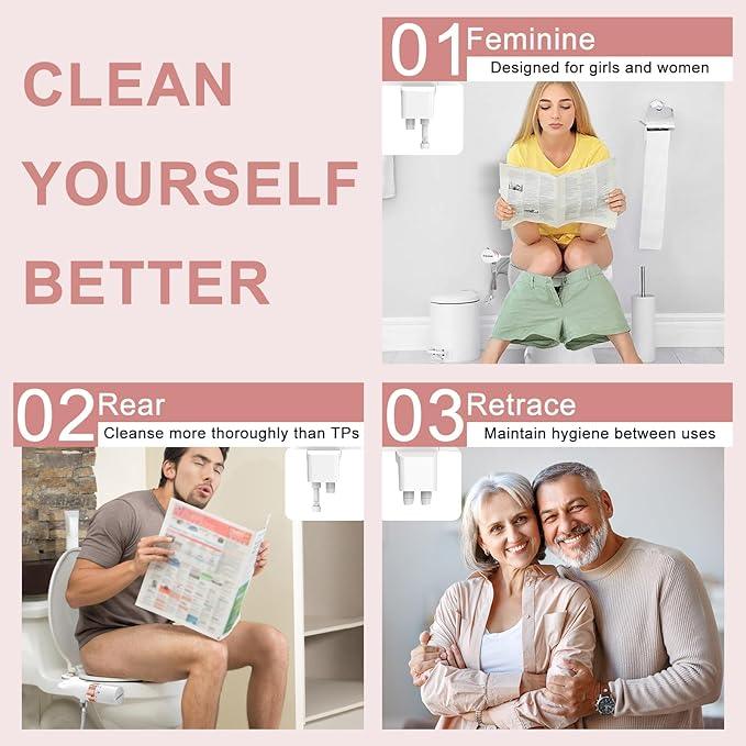 Bidet Attachment For Toilet, Ultra-Slim Dual Nozzle Bidet Toilet Seat, Non-Electric Bidets for Toilets, Adjustable Water Pressure, Feminine/Rear Wash for Women Men (Rose Gold) - ModernBath