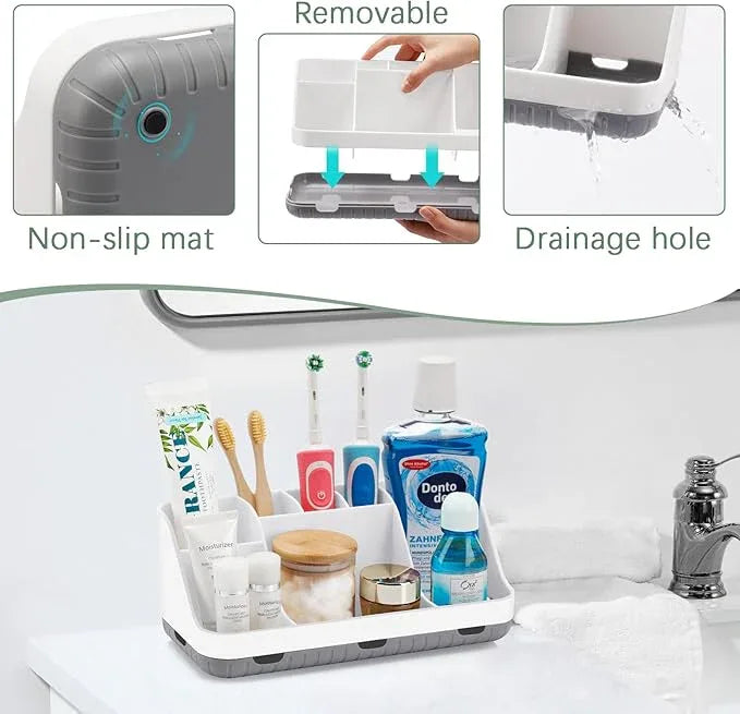 GFWARE Toothbrush Holders for Bathrooms Countertop Organizer - Kids Electric Toothbrush and Toothpaste Holder Detachable 7 Slots Tooth Brush Organization Bathroom Accessories Storage Vanity, White - ModernBath