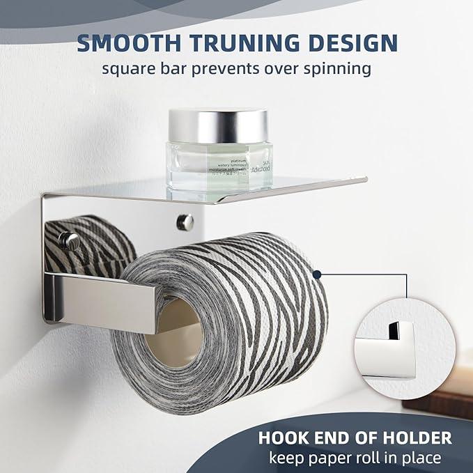 Angle Simple Toilet Paper Holder with Shelf Polished Chrome, 304 Stainless Steel Toilet Tissue Roll Holder Wall Mount - ModernBath