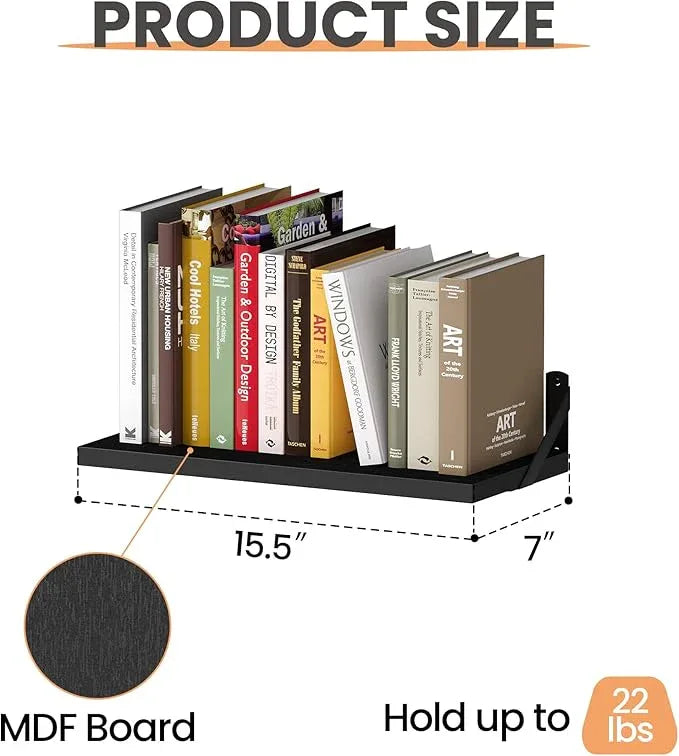 upsimples Floating Book Shelves for Wall, 15.7 Inches Wood Shelves for Living Room, Bathroom, Bedroom, Kitchen Storage and Decoration, Black - ModernBath