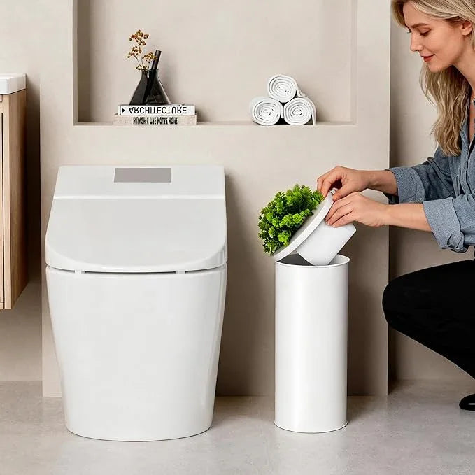 Cesun Toilet Paper Storage Bin, Enclosed Toliet Paper Holder with 3-Roll Capacity, White Stainless Steel Canister with Decorative Green Plant Lid - ModernBath
