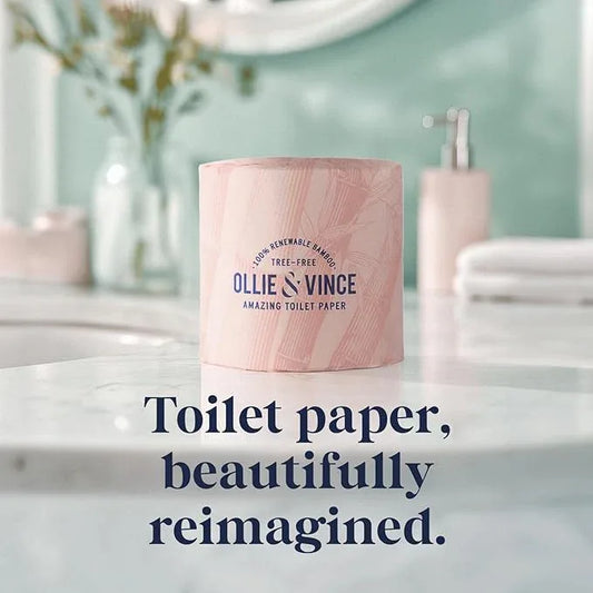Ollie & Vince Bamboo Toilet Paper | Sustainable, Eco-Friendly, Plastic-Free & Tree-Free, Organic | 24 Rolls, 3-Ply, Soft, Strong & Septic Safe, Unscented | Premium Bathroom Tissue - ModernBath
