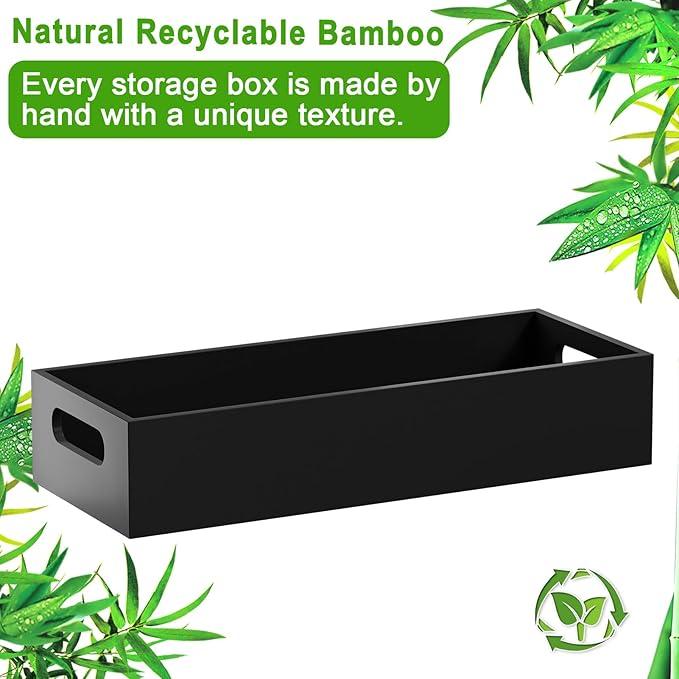 VITVITI Bamboo Toilet Paper Holder Storage, Bamboo Tray for Bathroom with Handle, Toilet Tissue Holder Organizer Basket Container for Toilet Tank/Kitchen Counter, Natural, Black - ModernBath