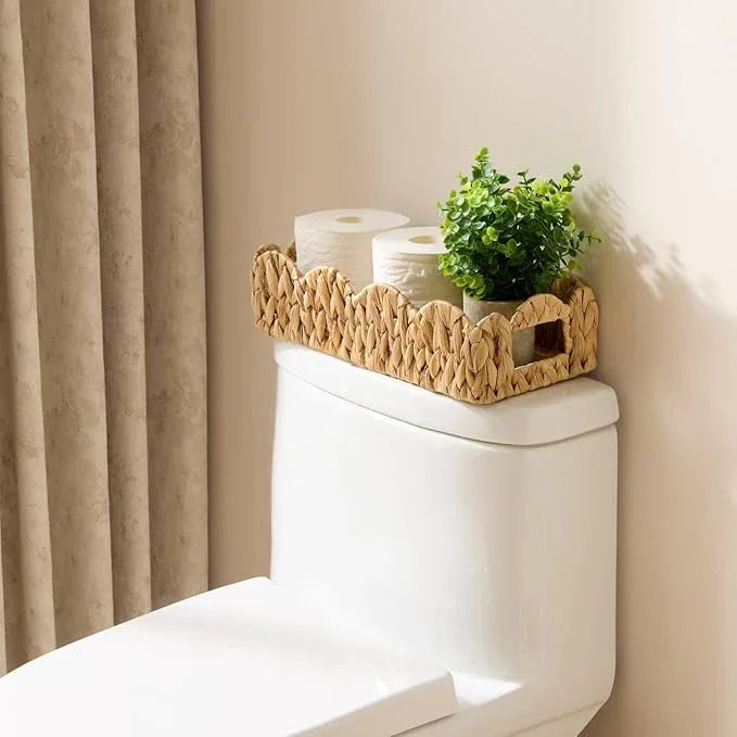 YANGQIHOME Toilet Paper Basket, Water Hyacinth Toilet Tank Basket for storage, Scalloped Baskets for Bathroom Decor, Bedroom Nursery Room Kitchen, 2 pack - ModernBath
