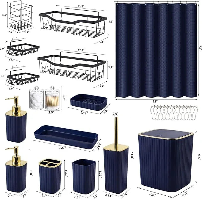 XLHOMO 28PC Bathroom Set - Gorgeous Blue Bathroom Set, Bathroom Accessory Set, Blue Shower Curtain Set with 5PC Shower Shelves - ModernBath